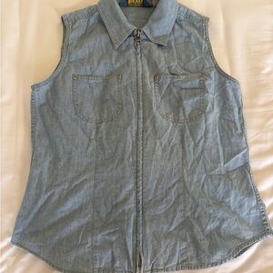 Sleeveless Denim Zip-Up Top